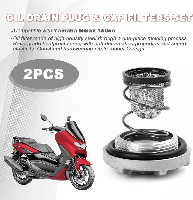 Minho Motorcycle Oil Drain Plug & Cap Filters Set in Aluminum & Rubber Material Compatible with Yamaha Nmax 155cc - Pack of 2 - Image 2